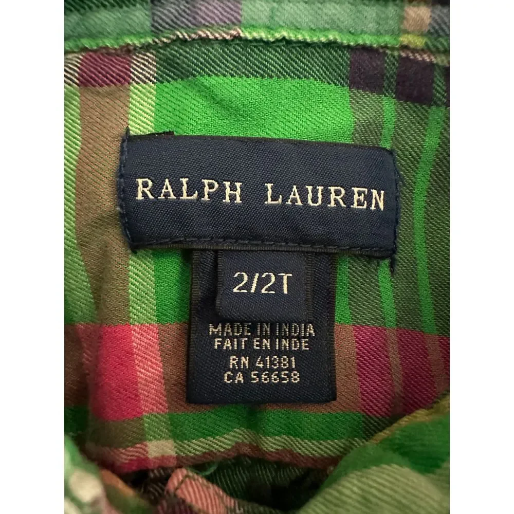 Ralph Lauren Matching Set Girls 2T Plaid Shirt‎ & Navy Jodhpur Pants